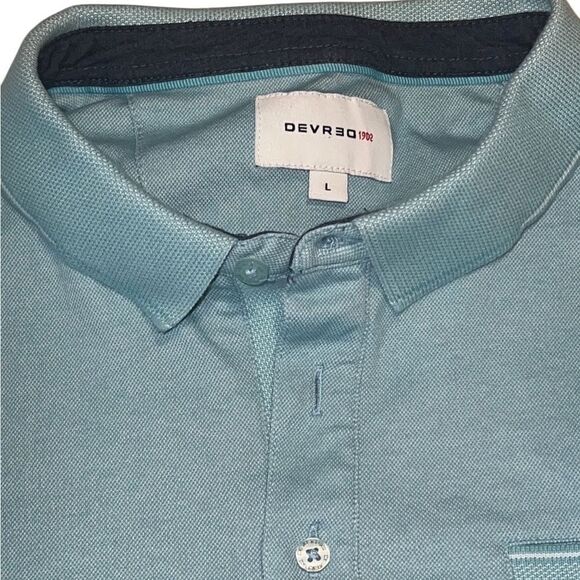 Devred Light Blue Three Button Collar Polo Shirt Size Large - Picture 2 of 6
